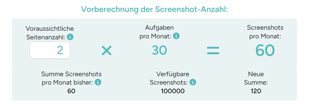 Projekt anlegen - Vorberechnung der Screenshots