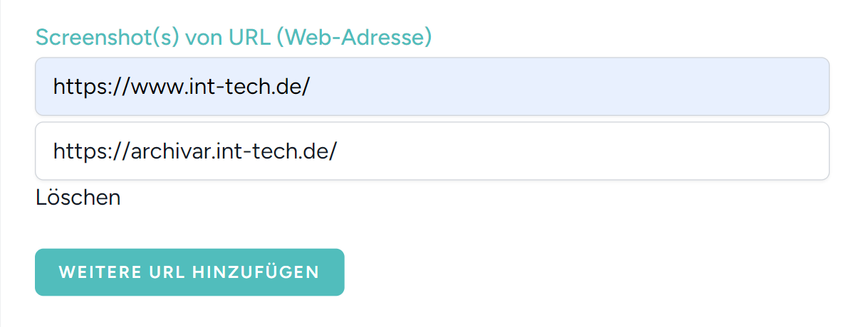 Porjekt anlegen - URLs und Webseiten angeben